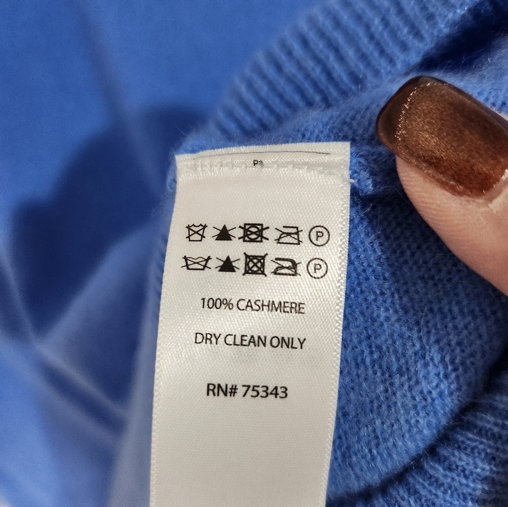 Cashmere Blue V-Neck Sweater, Size Med - Picture 3 of 6